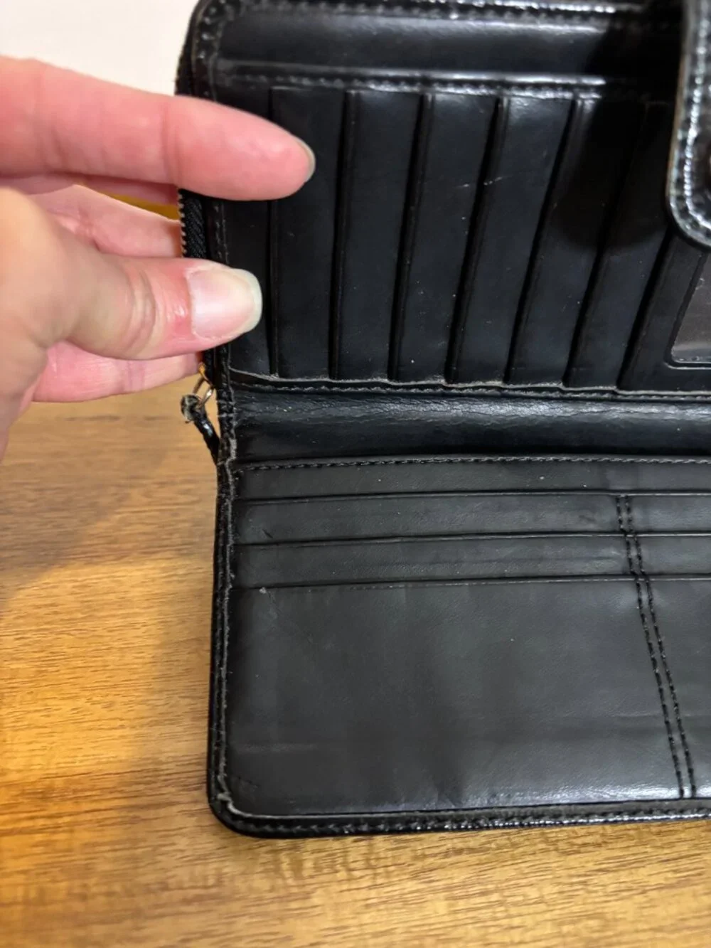 Coach Black Signature White Black Stripe Zip Around Accordion Wallet